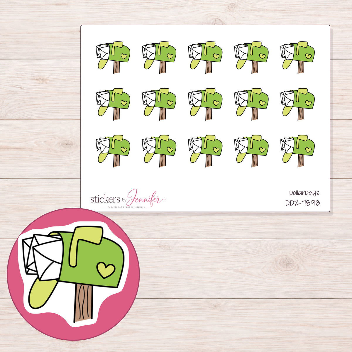 DDZ-7898 planner sticker sheet with enlarged sticker detail