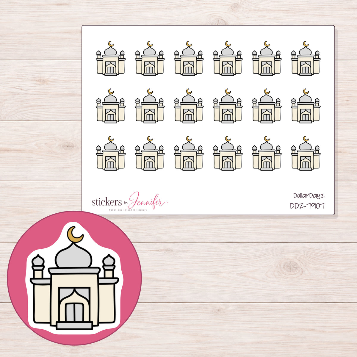 DDZ-7907 planner sticker sheet with enlarged sticker detail
