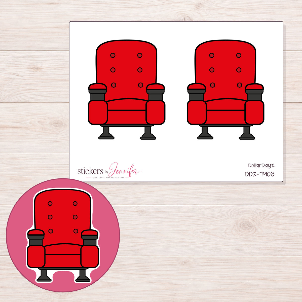 DDZ-7908 planner sticker sheet with enlarged sticker detail