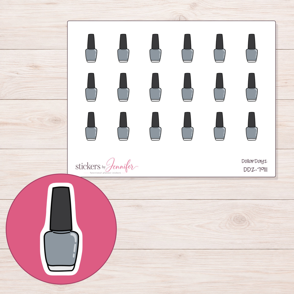 DDZ-7911 planner sticker sheet with enlarged sticker detail