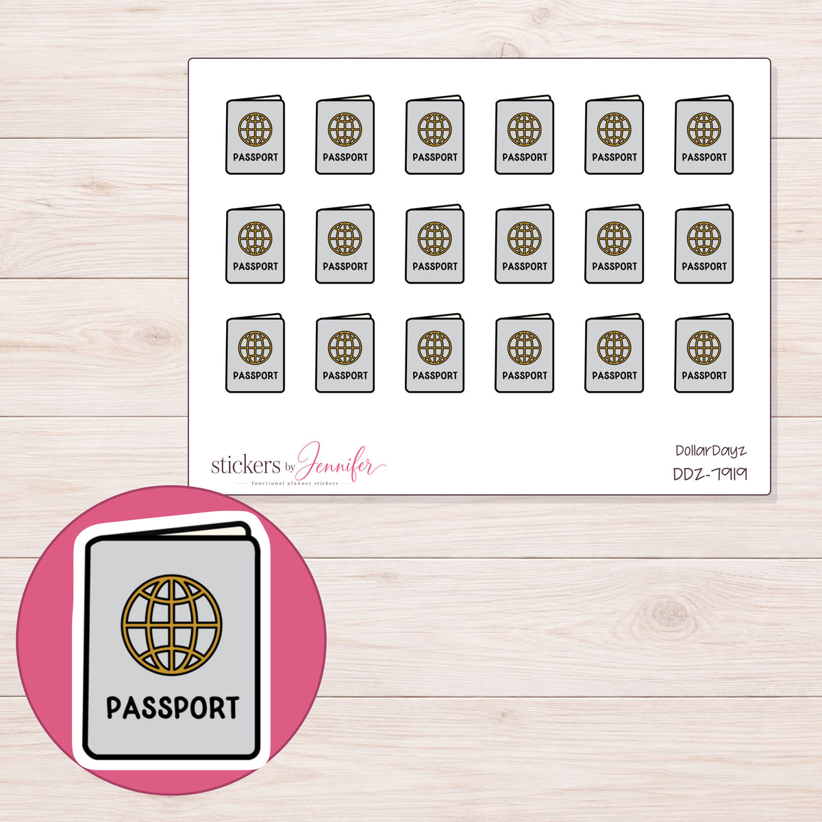 DDZ-7919 planner sticker sheet with enlarged sticker detail