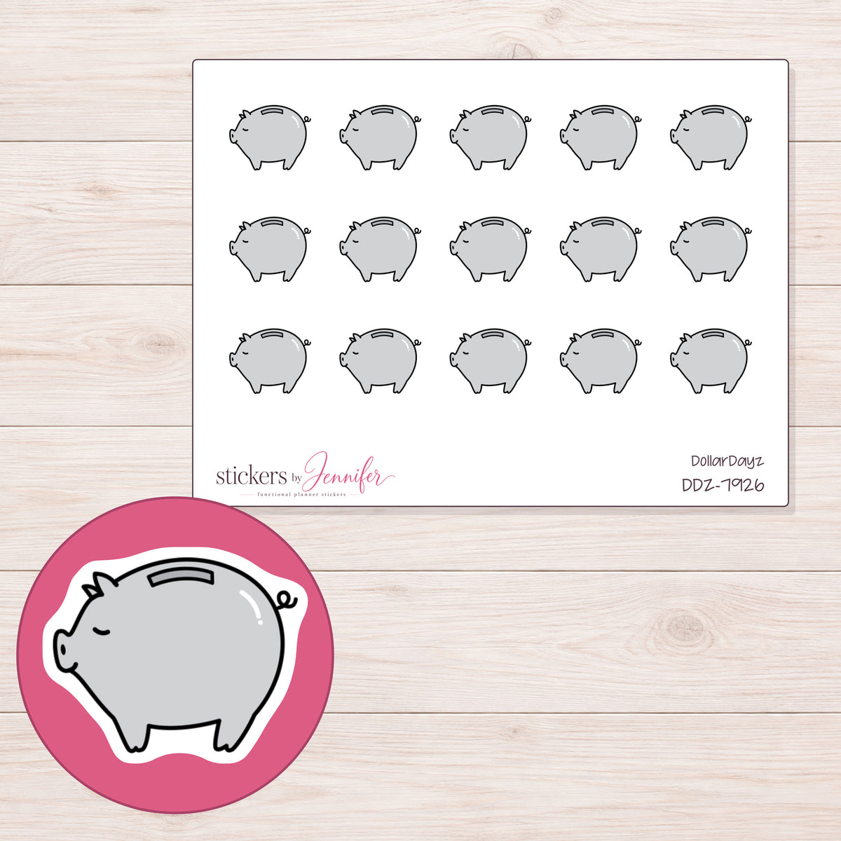 DDZ-7926 planner sticker sheet with enlarged sticker detail