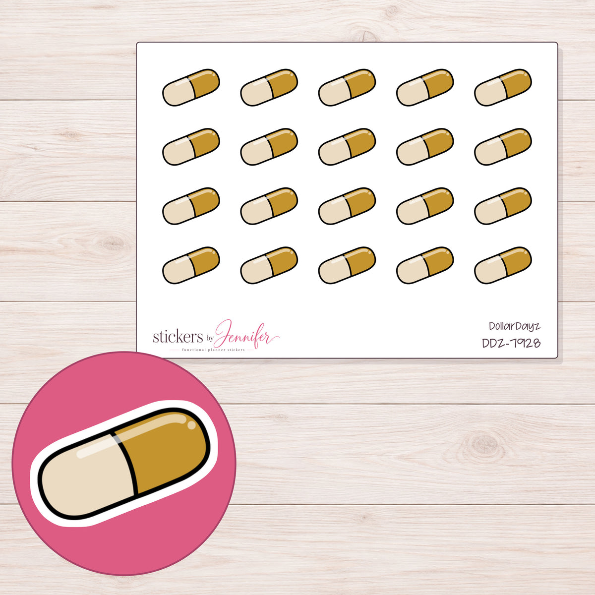 DDZ-7928 planner sticker sheet with enlarged sticker detail