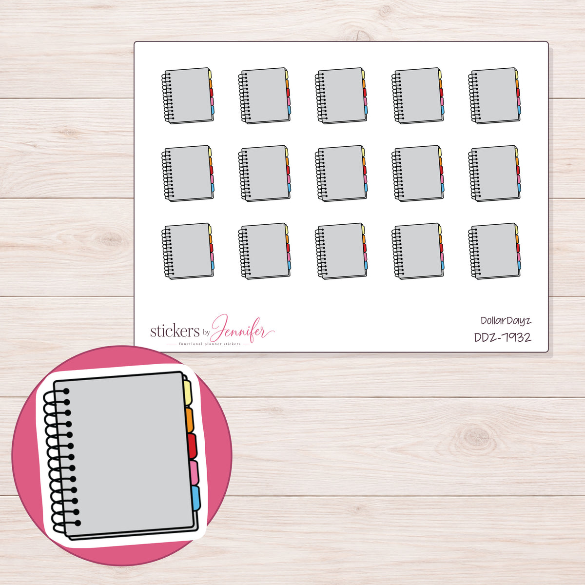 DDZ-7932 planner sticker sheet with enlarged sticker detail