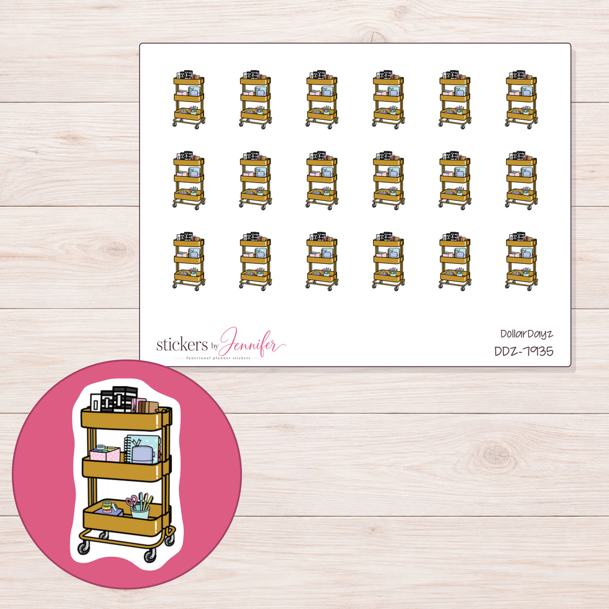 DDZ-7935 planner sticker sheet with enlarged sticker detail