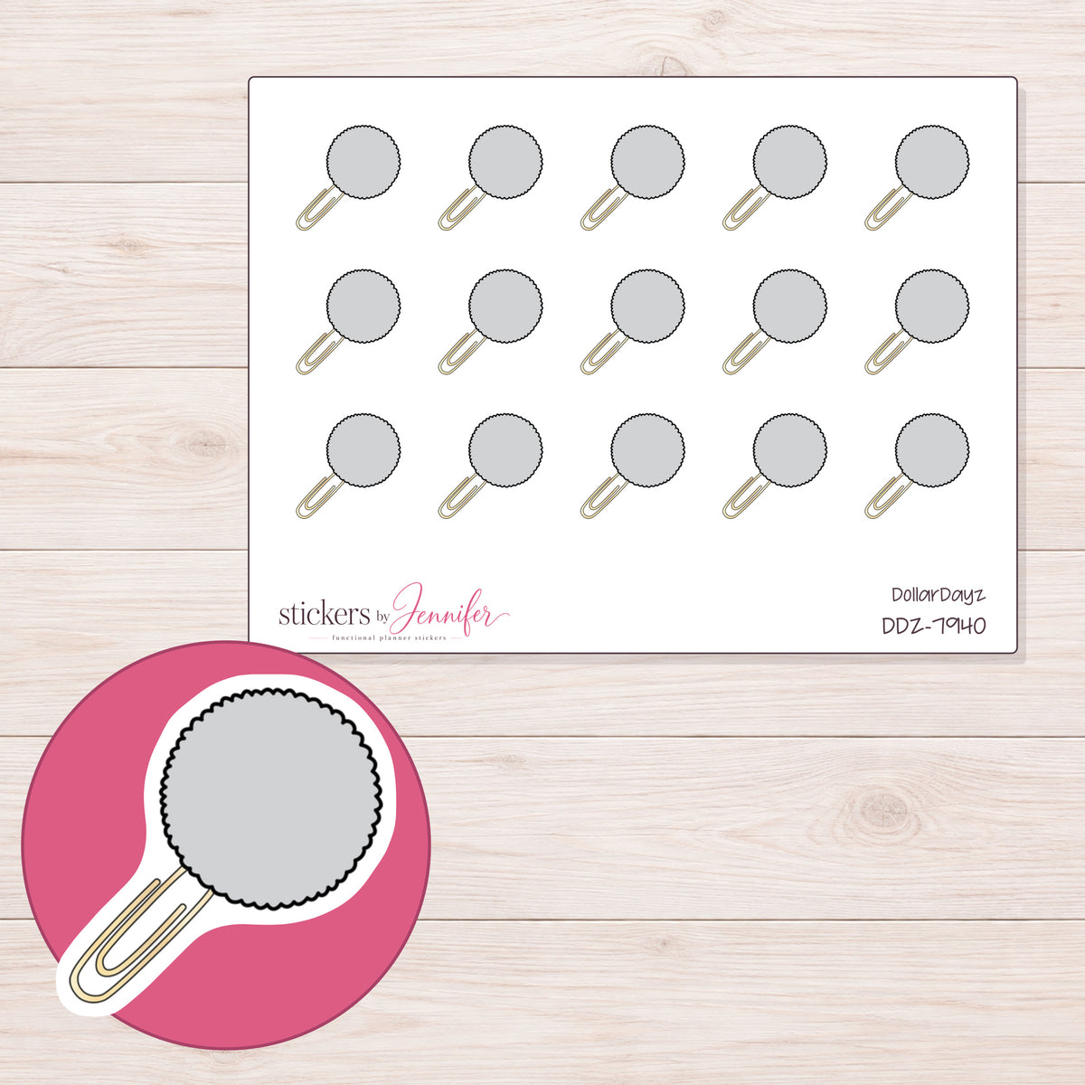 DDZ-7940 planner sticker sheet with enlarged sticker detail
