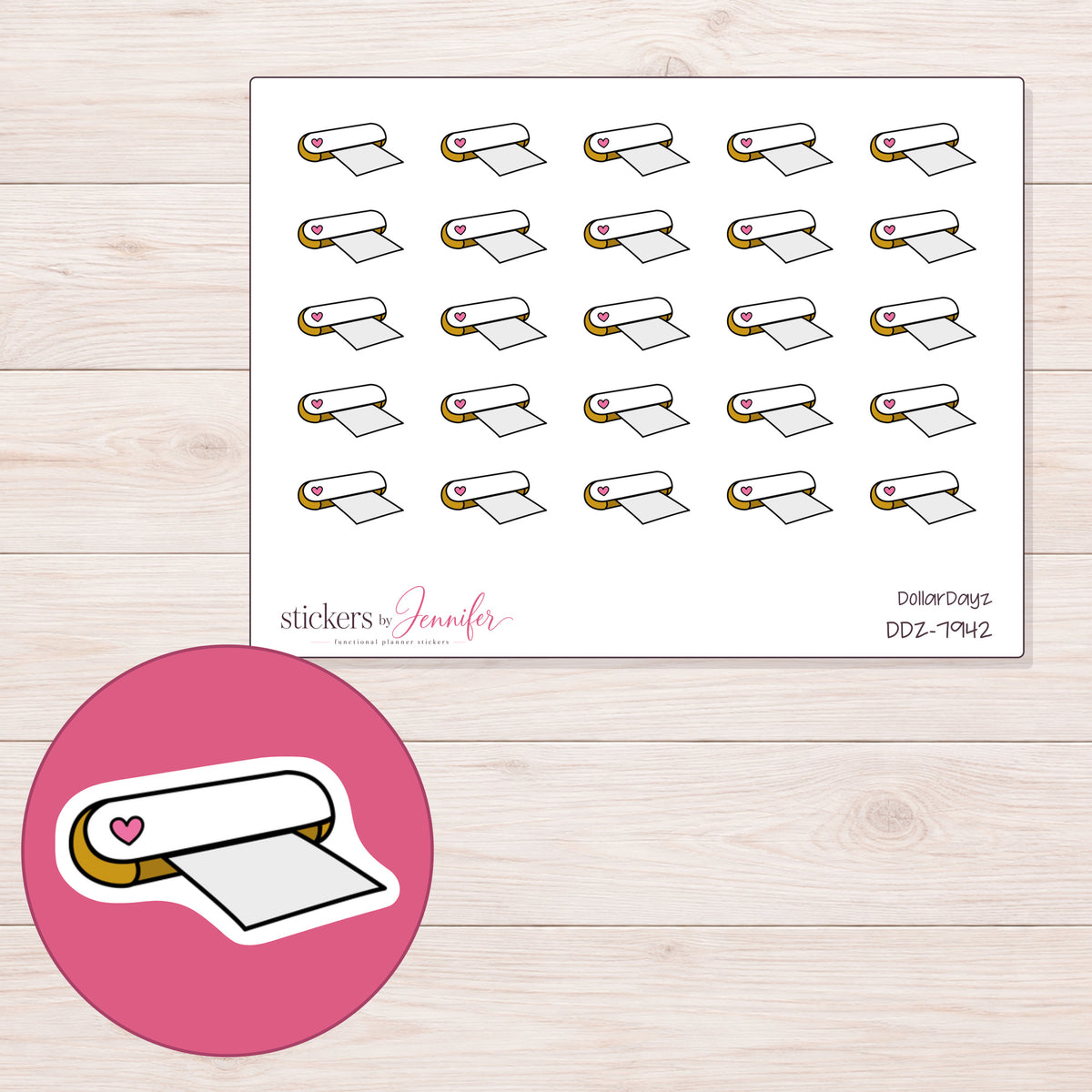 DDZ-7942 planner sticker sheet with enlarged sticker detail