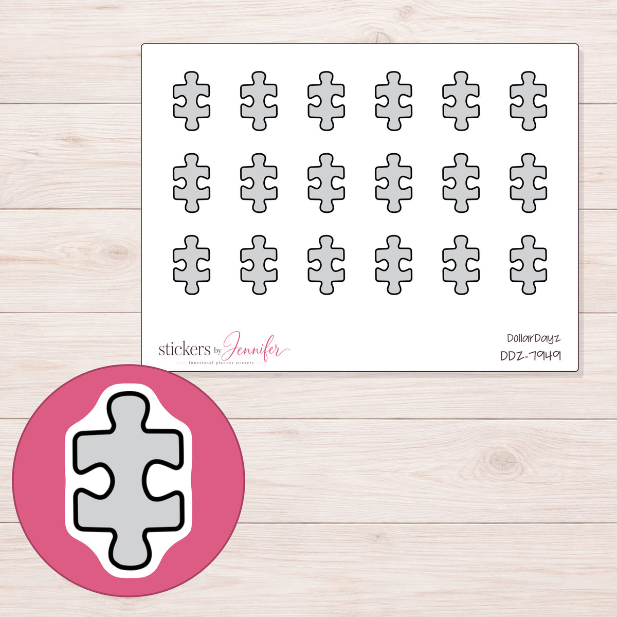 DDZ-7949 planner sticker sheet with enlarged sticker detail