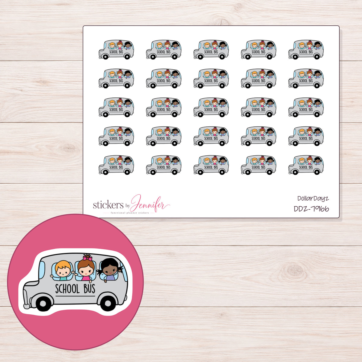 DDZ-7966 planner sticker sheet with enlarged sticker detail