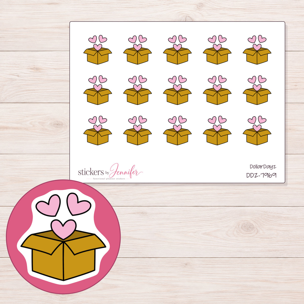 DDZ-7969 planner sticker sheet with enlarged sticker detail