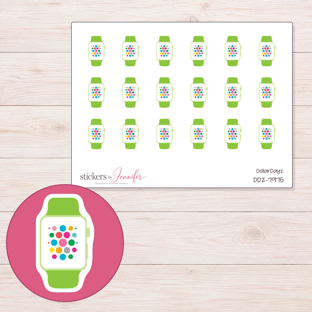 DDZ-7975 planner sticker sheet with enlarged sticker detail