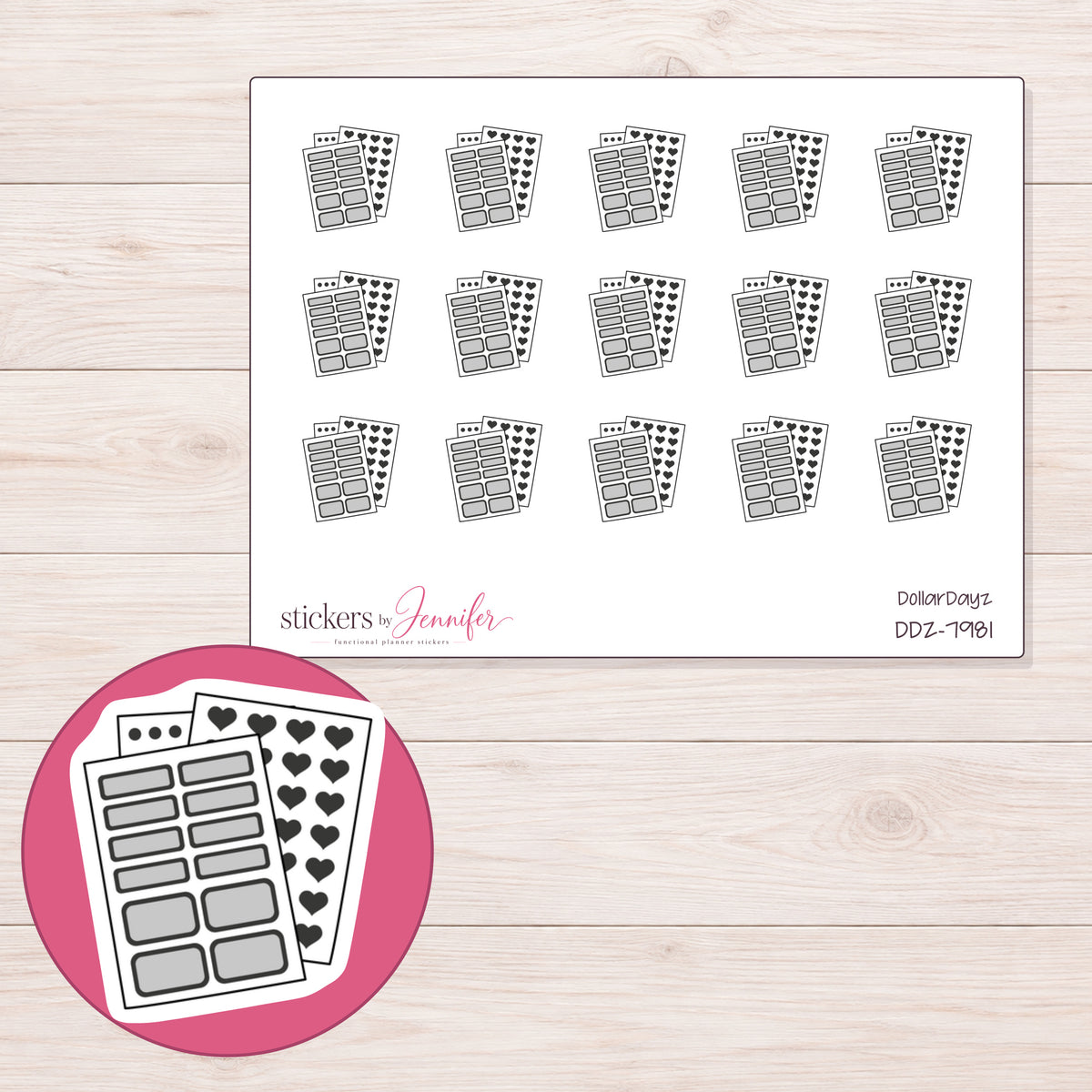 DDZ-7981 planner sticker sheet with enlarged sticker detail