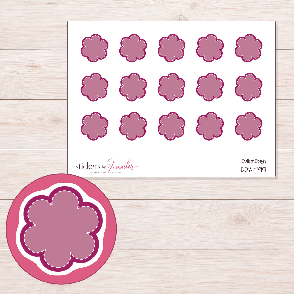 DDZ-7991 planner sticker sheet with enlarged sticker detail