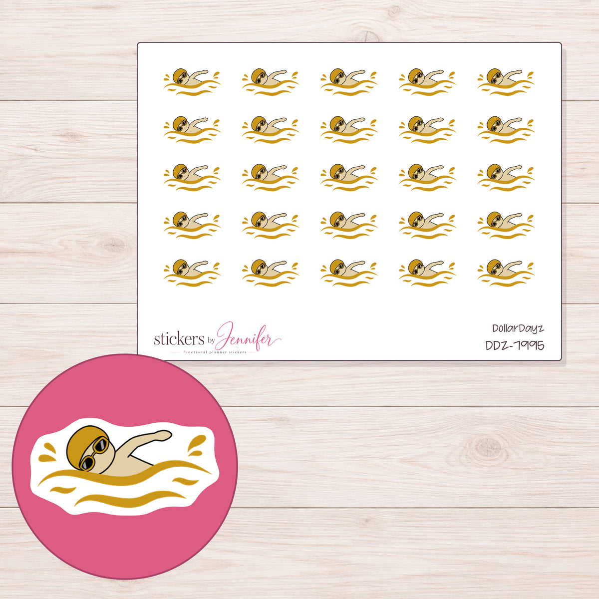 DDZ-7995 planner sticker sheet with enlarged sticker detail