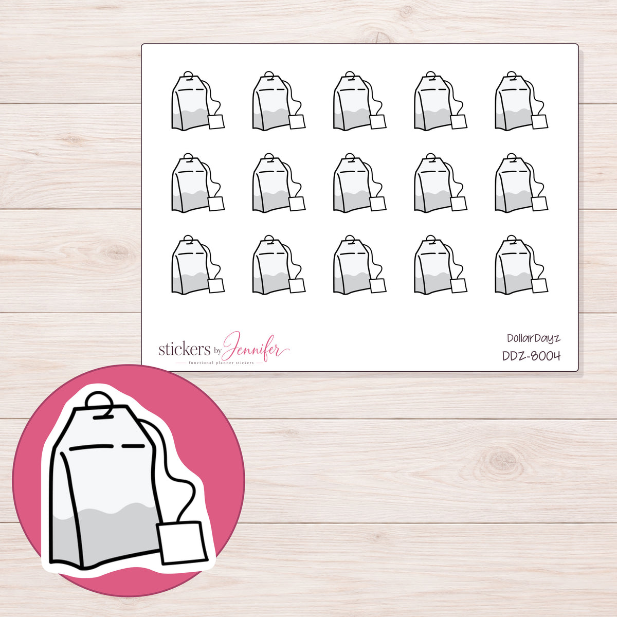 DDZ-8004 planner sticker sheet with enlarged sticker detail