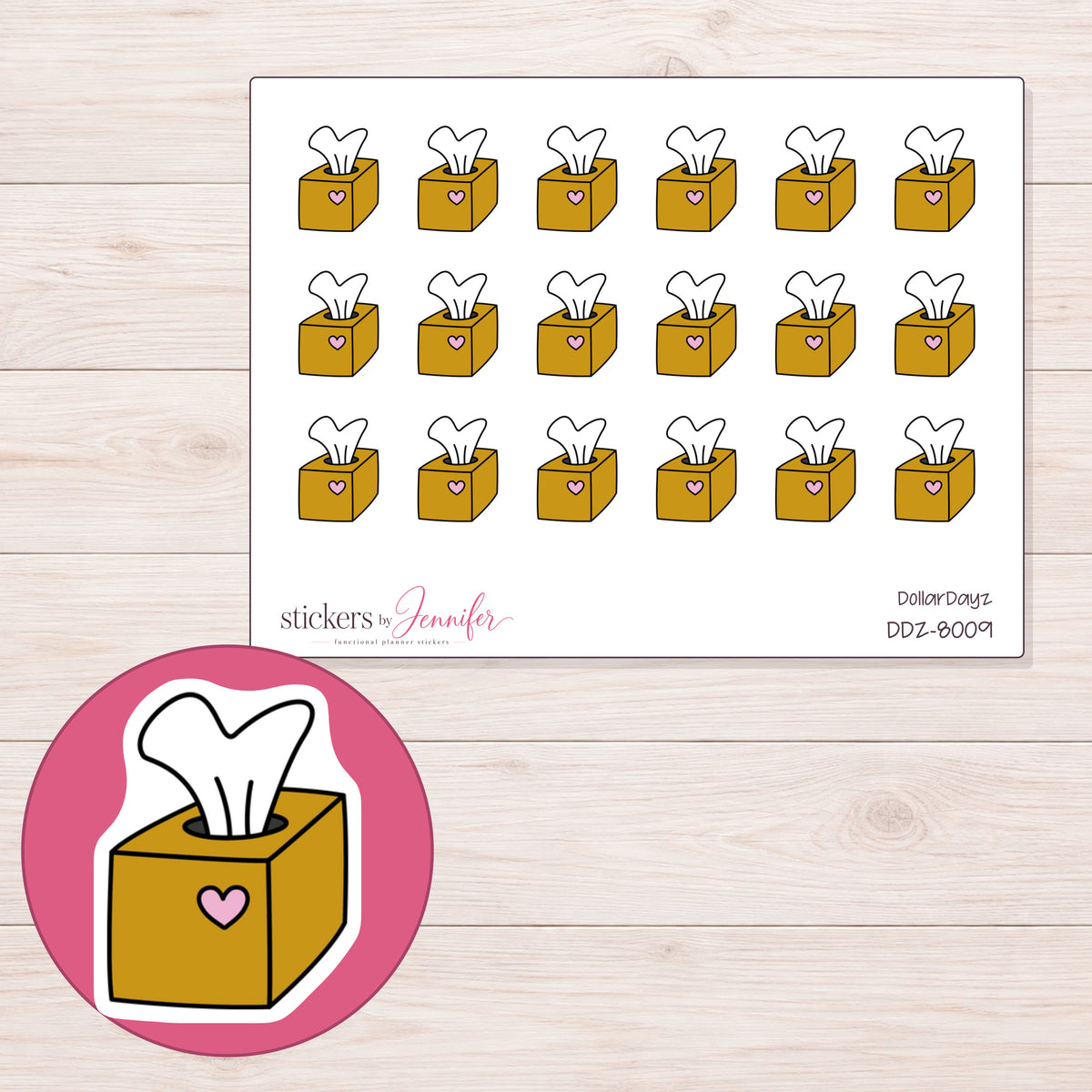 DDZ-8009 planner sticker sheet with enlarged sticker detail