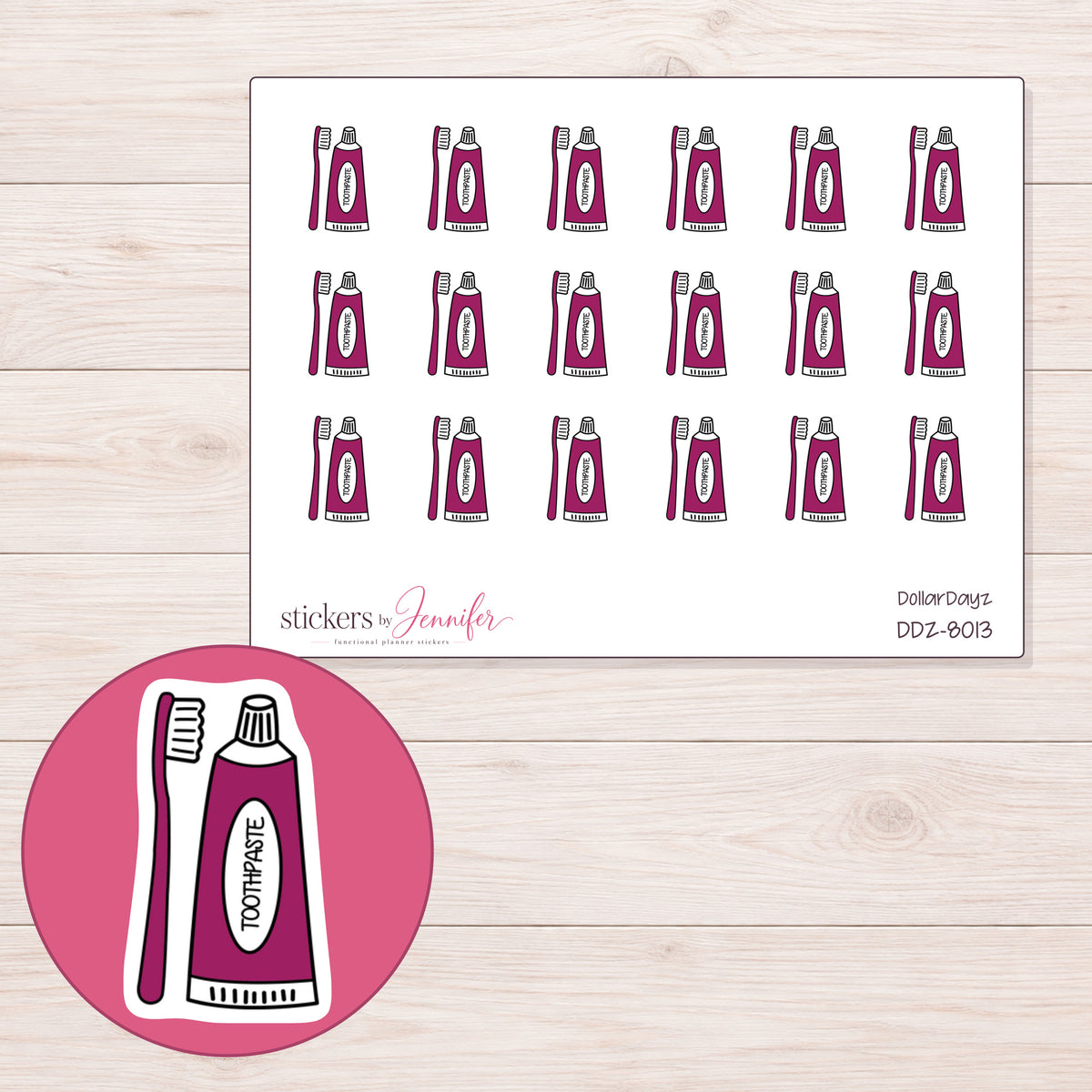 DDZ-8013 planner sticker sheet with enlarged sticker detail