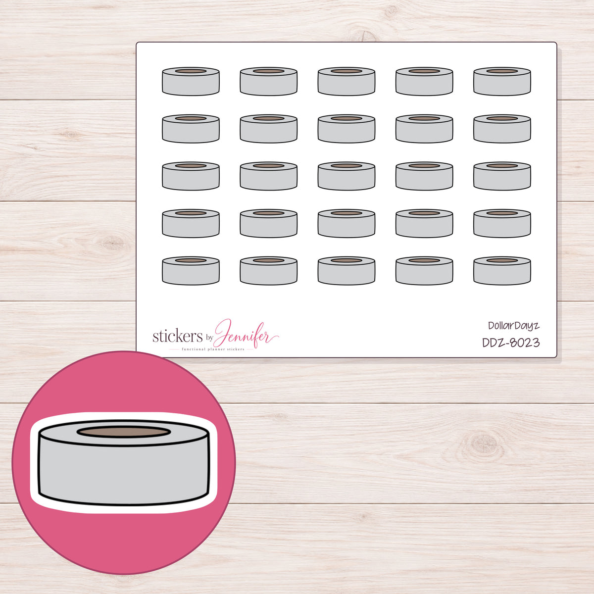 DDZ-8023 planner sticker sheet with enlarged sticker detail