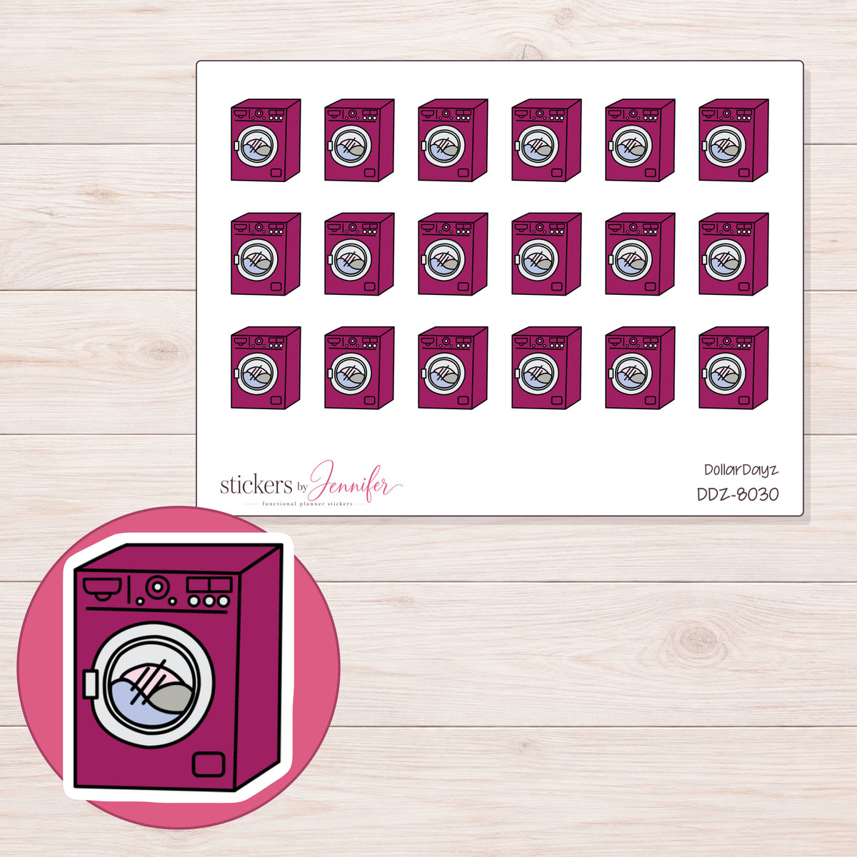 DDZ-8030 planner sticker sheet with enlarged sticker detail