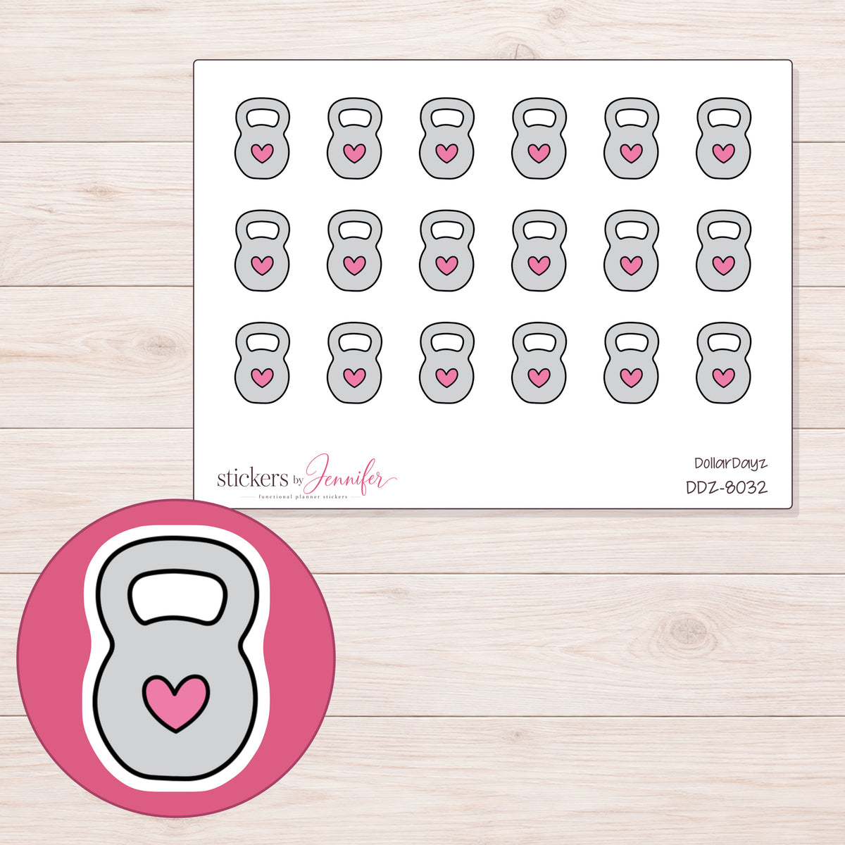 DDZ-8032 planner sticker sheet with enlarged sticker detail