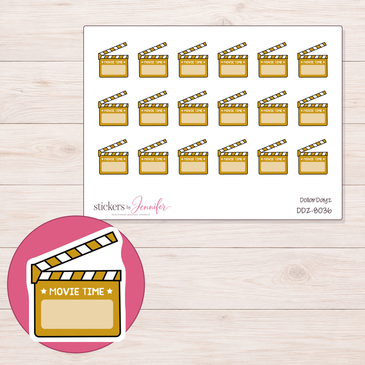 DDZ-8036 planner sticker sheet with enlarged sticker detail