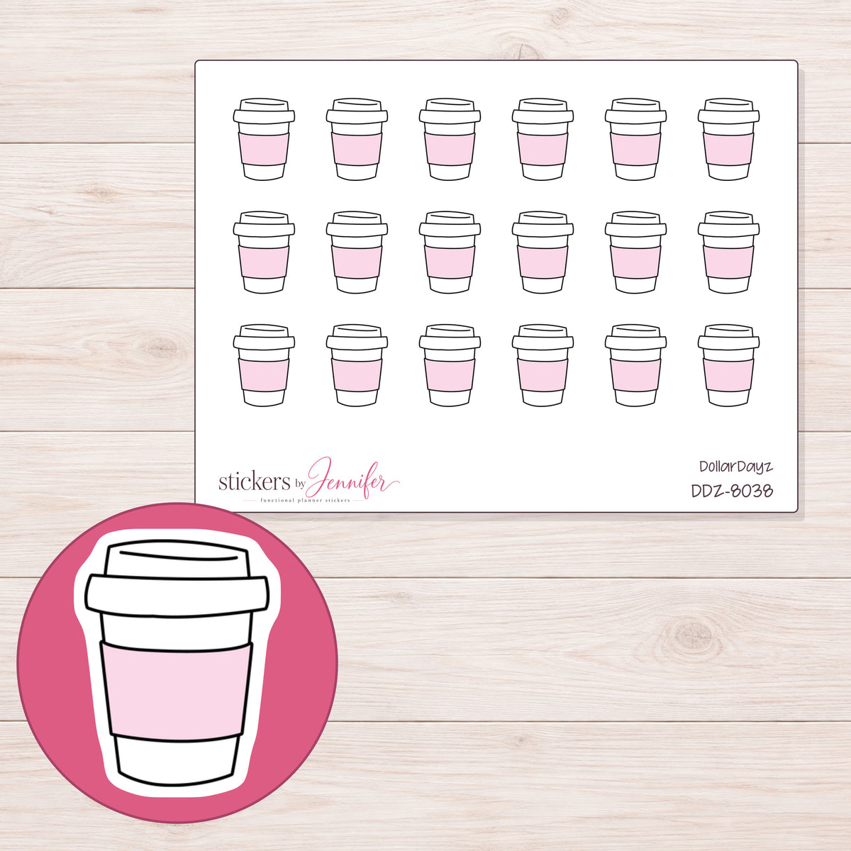 DDZ-8038 planner sticker sheet with enlarged sticker detail