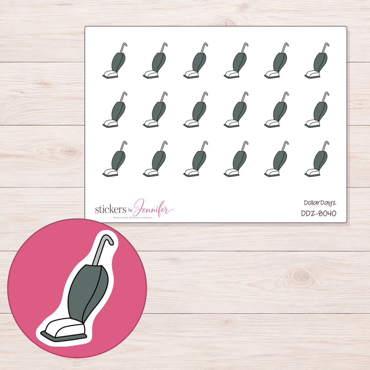DDZ-8040 planner sticker sheet with enlarged sticker detail