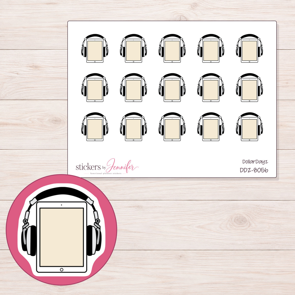 DDZ-8056 planner sticker sheet with enlarged sticker detail