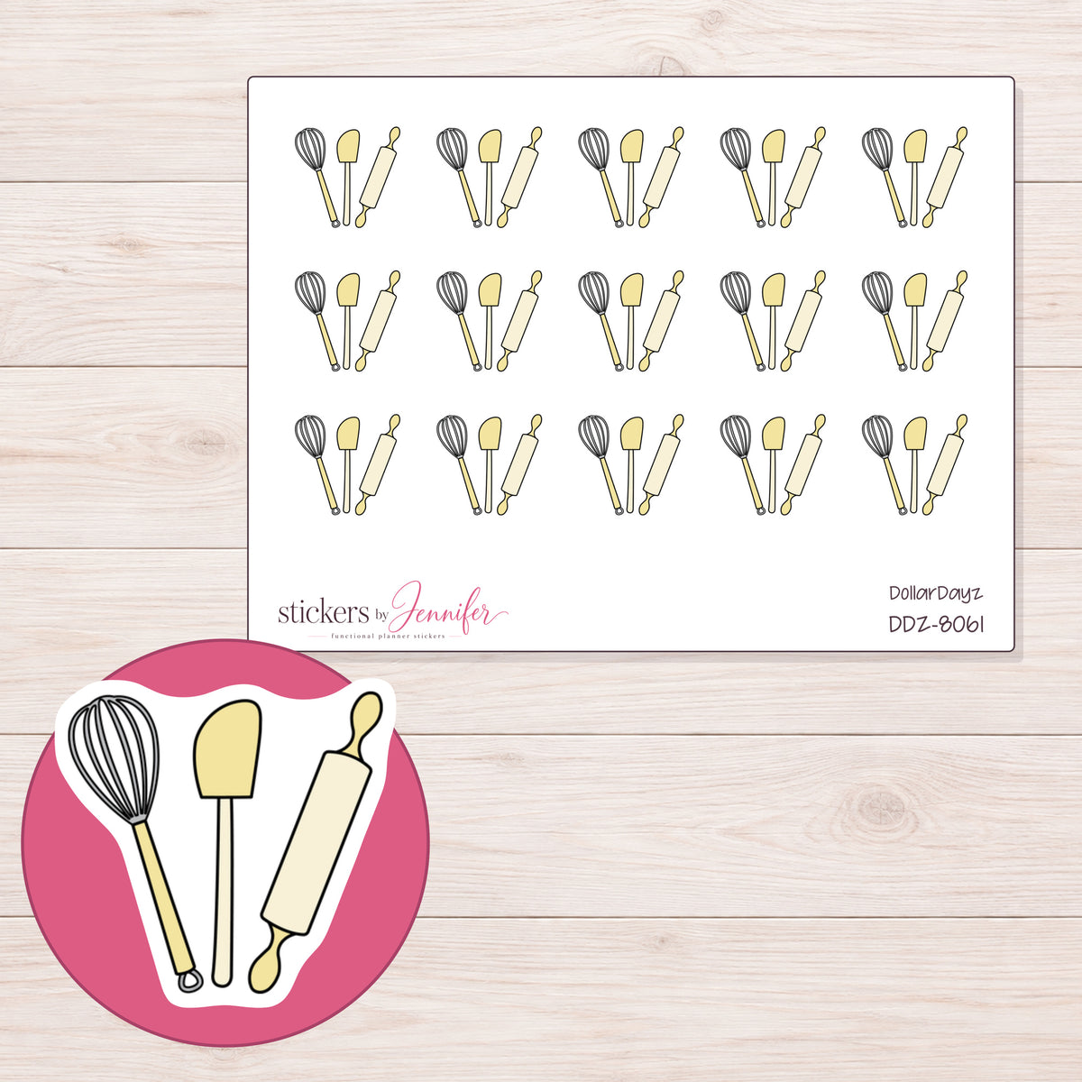 DDZ-8061 planner sticker sheet with enlarged sticker detail
