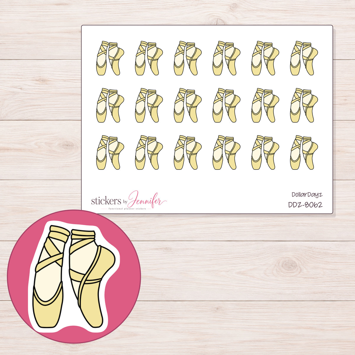 DDZ-8062 planner sticker sheet with enlarged sticker detail