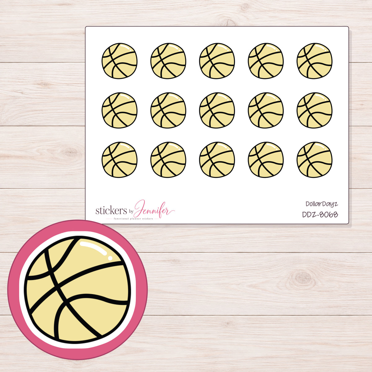 DDZ-8068 planner sticker sheet with enlarged sticker detail