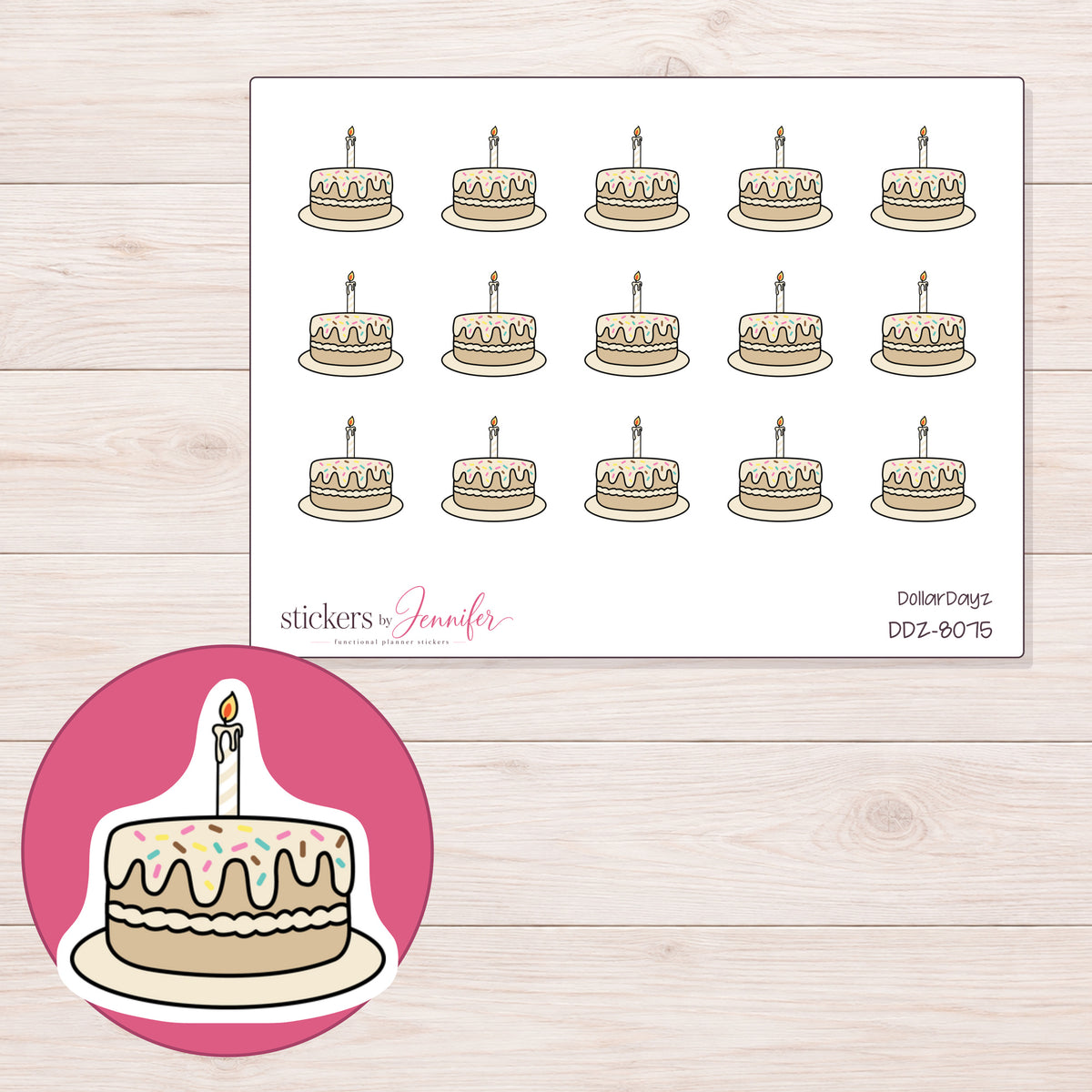 DDZ-8075 planner sticker sheet with enlarged sticker detail