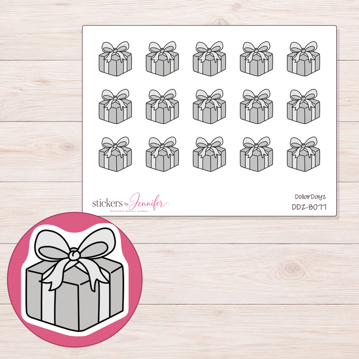 DDZ-8077 planner sticker sheet with enlarged sticker detail