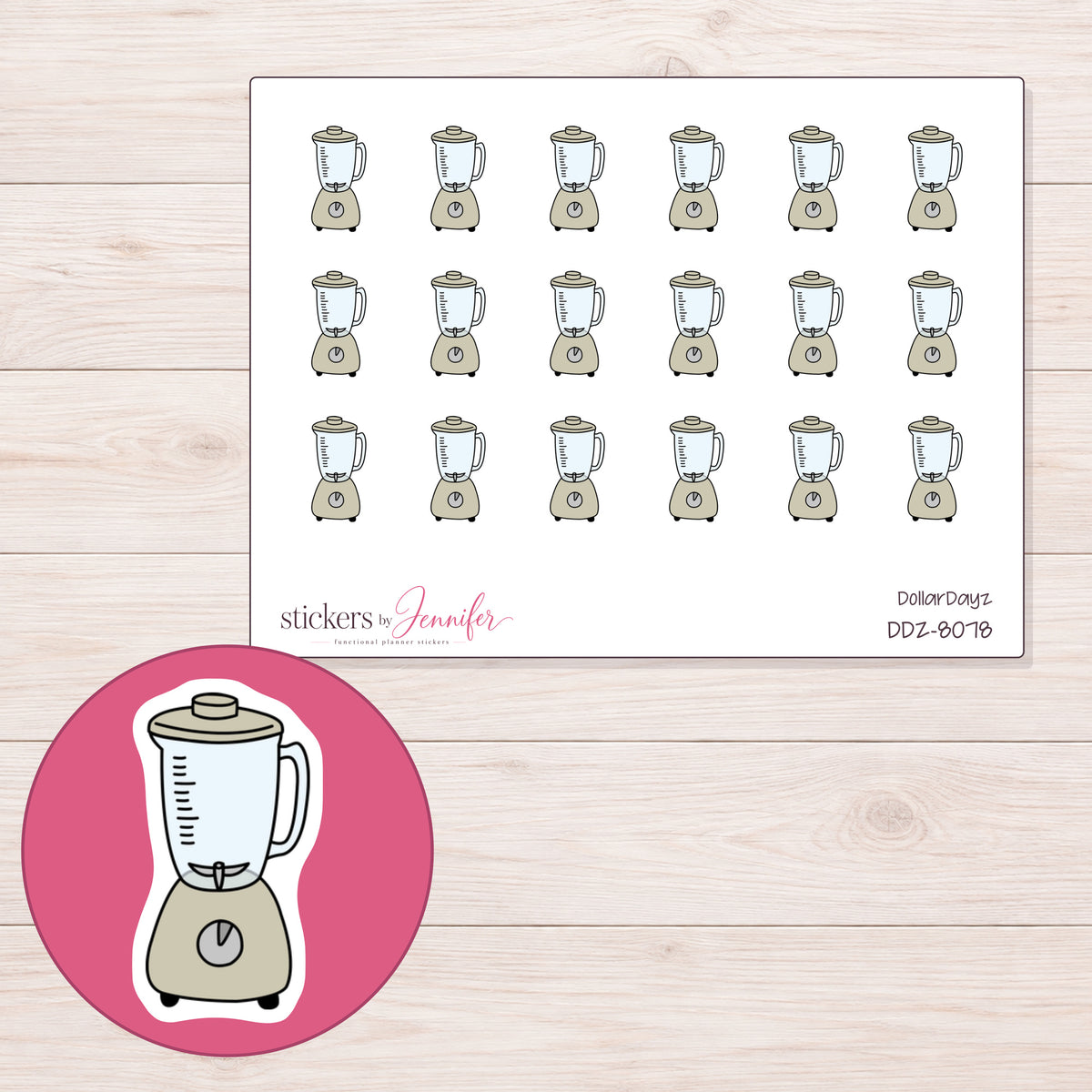 DDZ-8078 planner sticker sheet with enlarged sticker detail