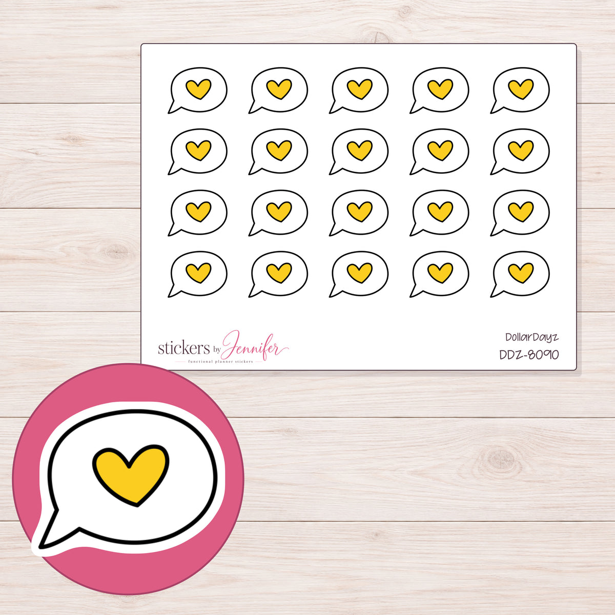 DDZ-8090 planner sticker sheet with enlarged sticker detail