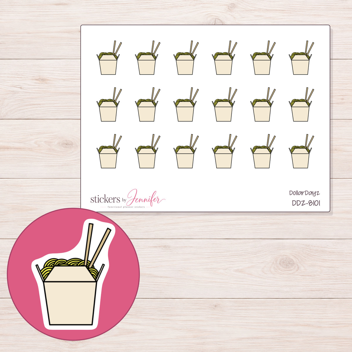DDZ-8101 planner sticker sheet with enlarged sticker detail