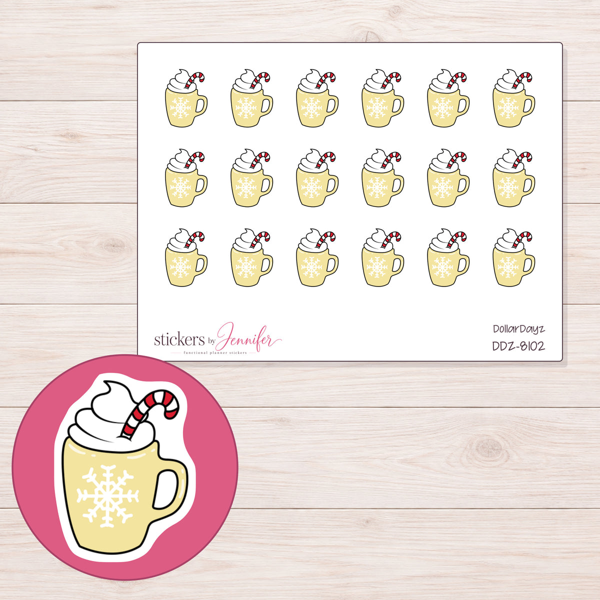 DDZ-8102 planner sticker sheet with enlarged sticker detail