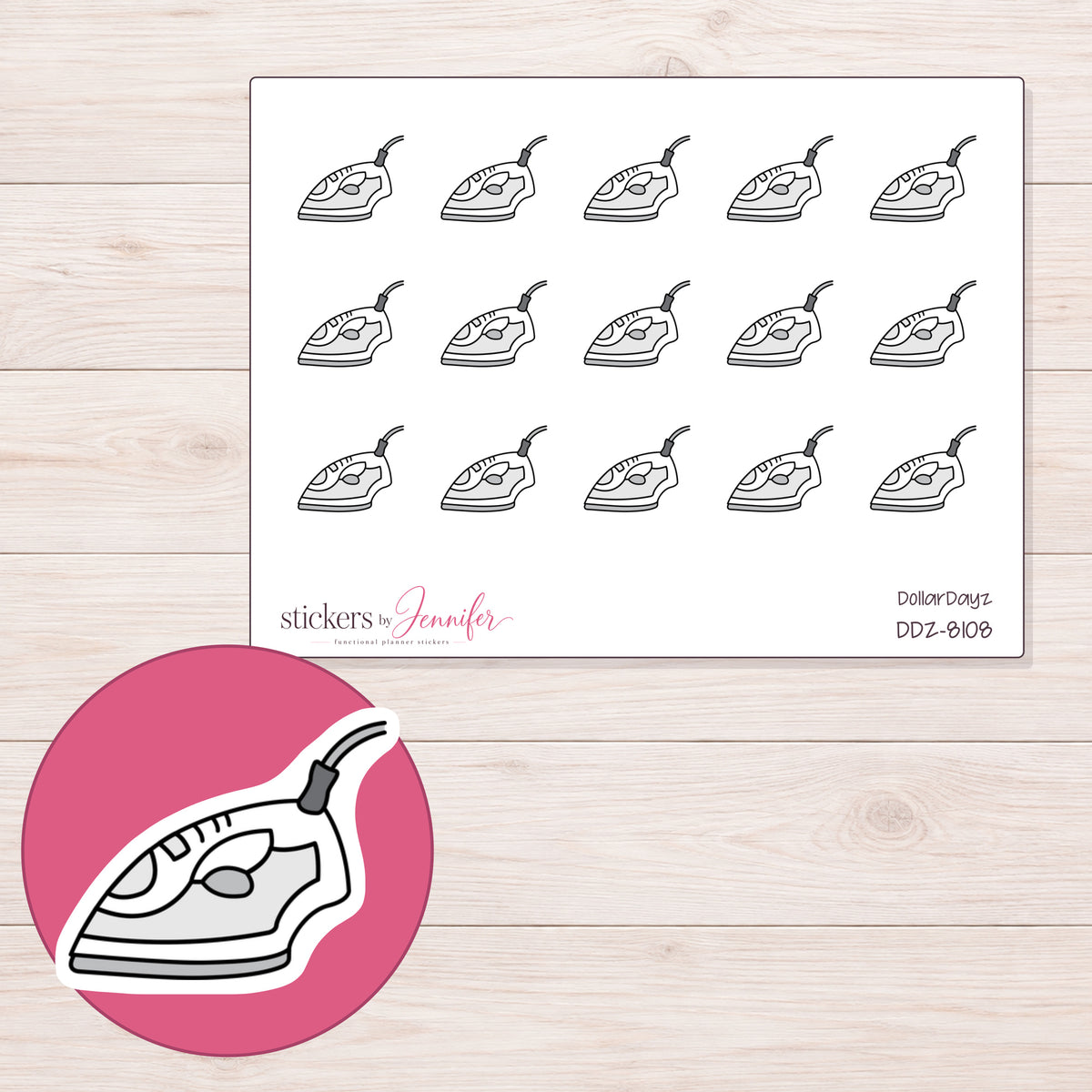 DDZ-8108 planner sticker sheet with enlarged sticker detail