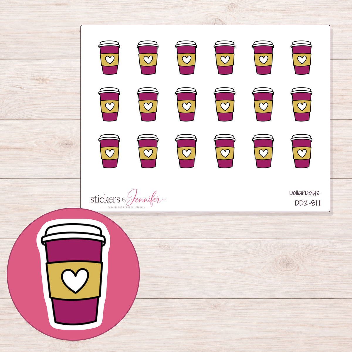 DDZ-8111 planner sticker sheet with enlarged sticker detail