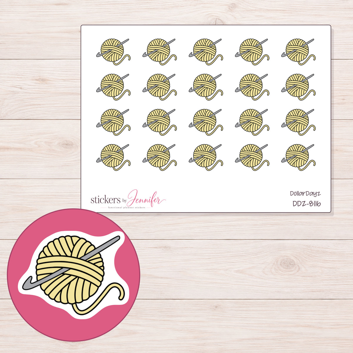 DDZ-8116 planner sticker sheet with enlarged sticker detail