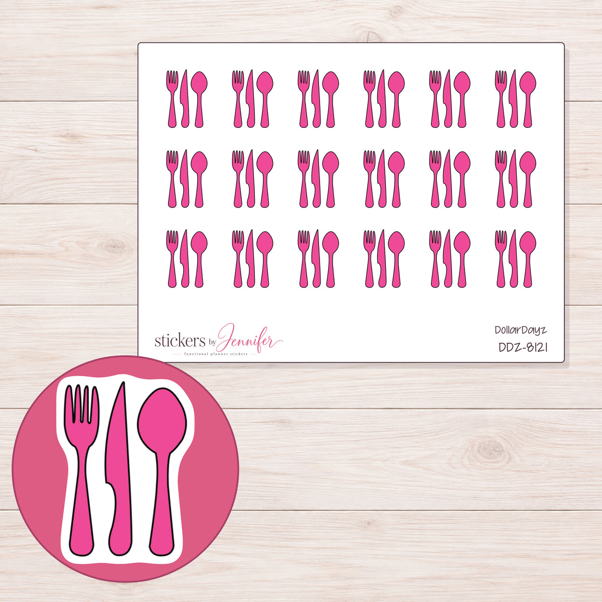 DDZ-8121 planner sticker sheet with enlarged sticker detail