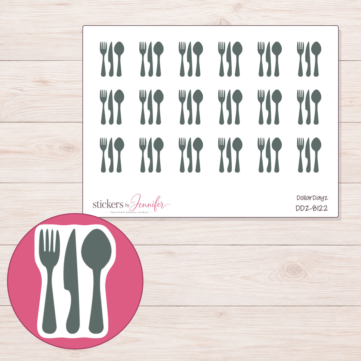 DDZ-8122 planner sticker sheet with enlarged sticker detail