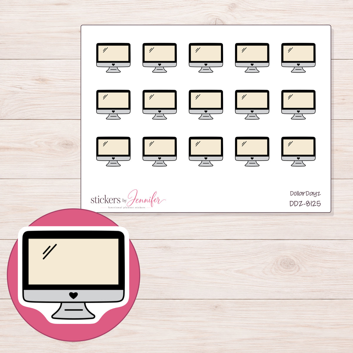 DDZ-8125 planner sticker sheet with enlarged sticker detail