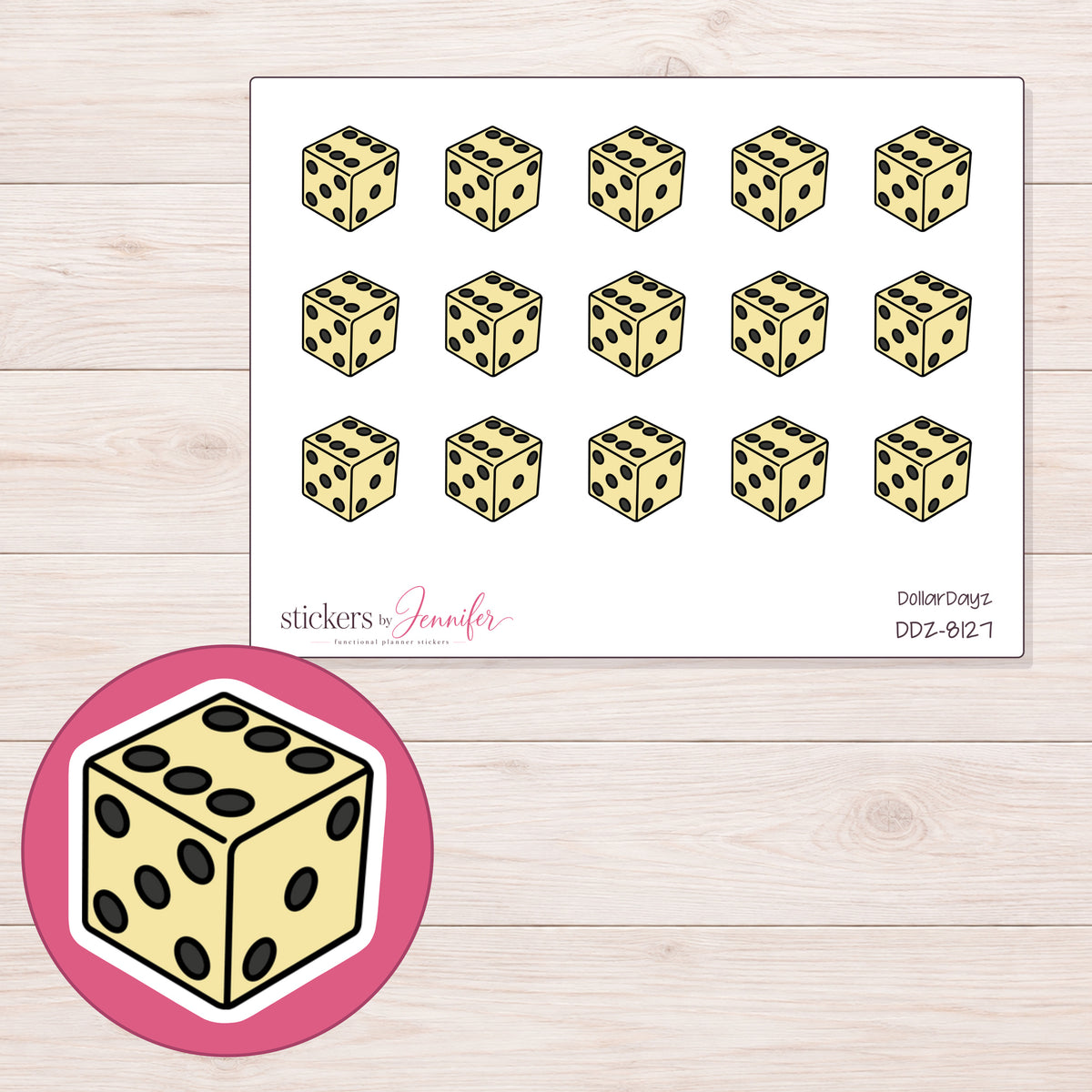 DDZ-8127 planner sticker sheet with enlarged sticker detail