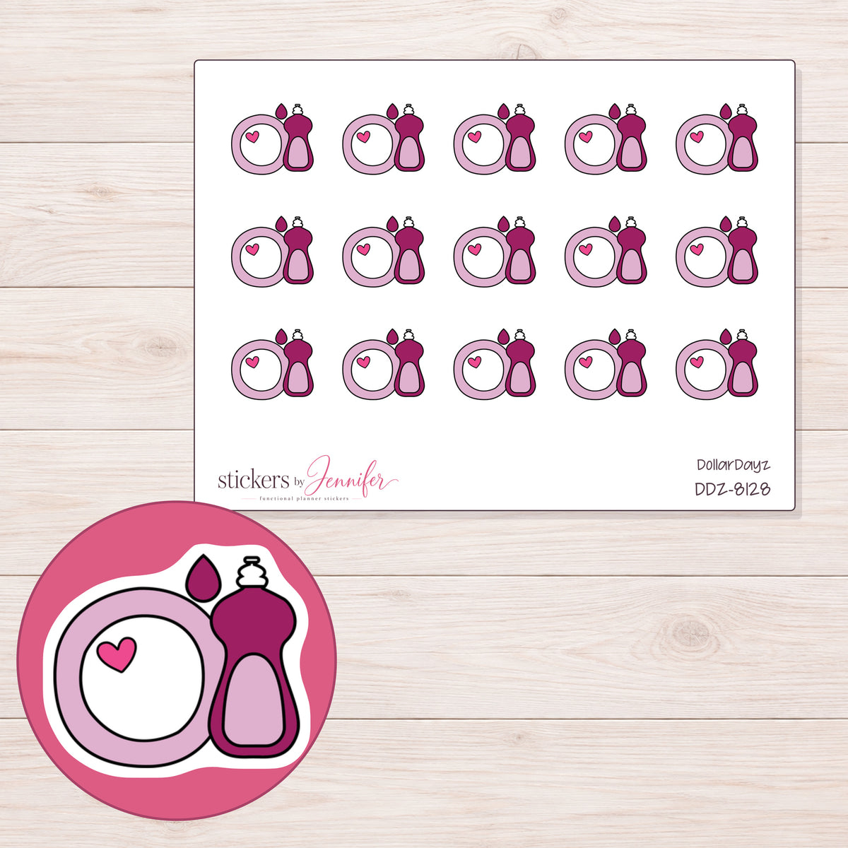 DDZ-8128 planner sticker sheet with enlarged sticker detail