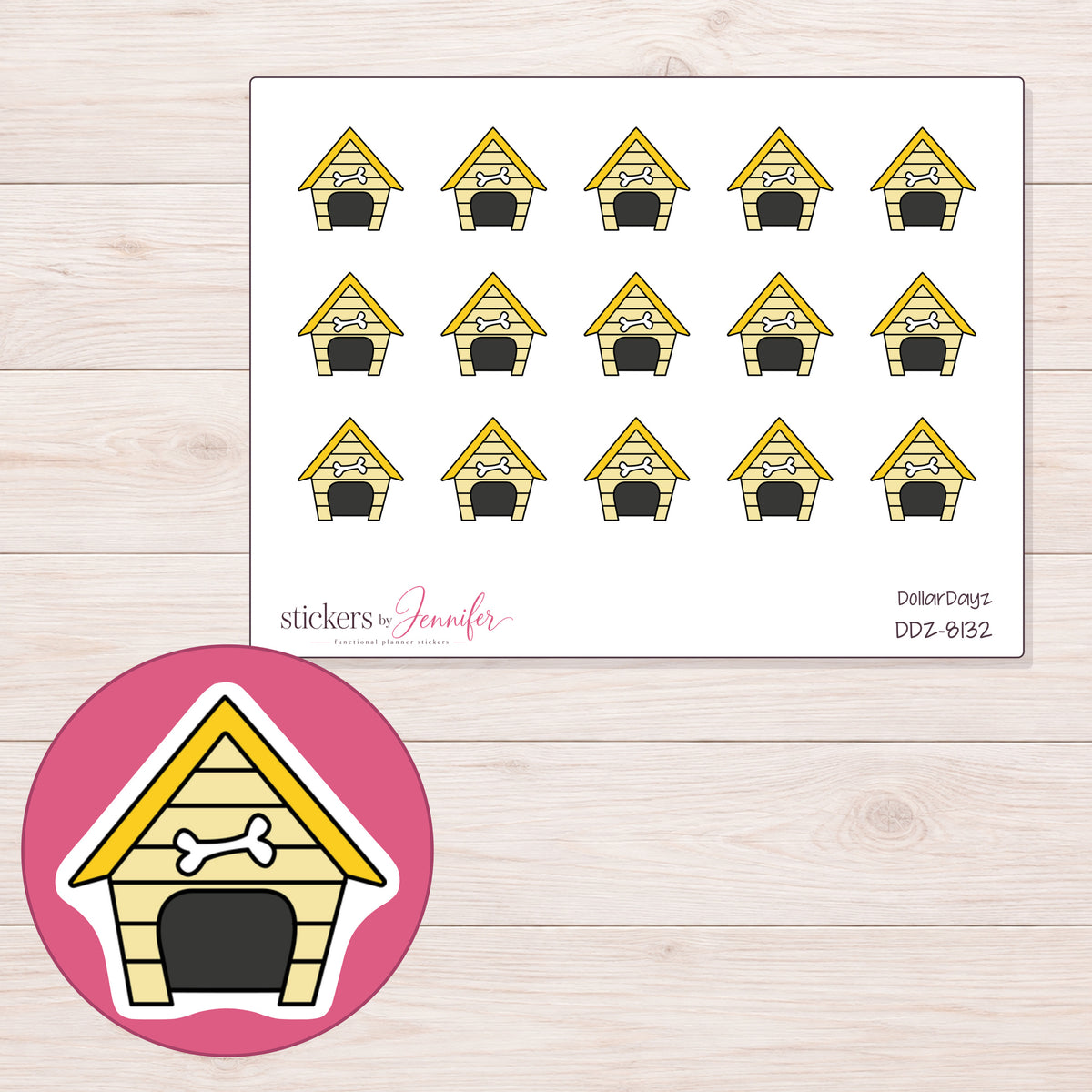DDZ-8132 planner sticker sheet with enlarged sticker detail