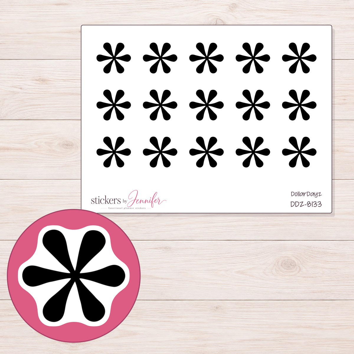 DDZ-8133 planner sticker sheet with enlarged sticker detail