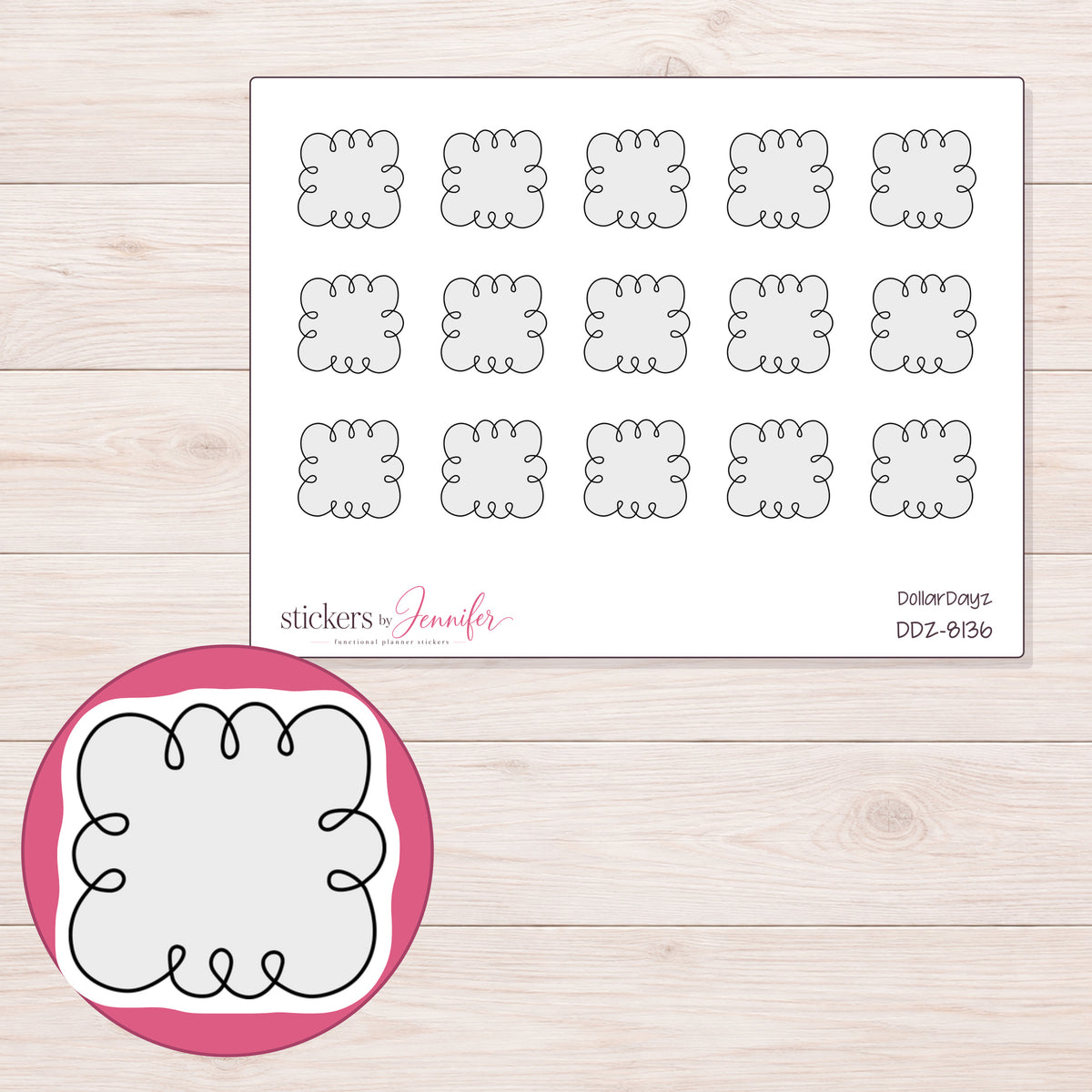 DDZ-8136 planner sticker sheet with enlarged sticker detail