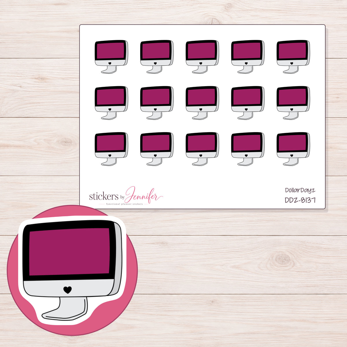 DDZ-8137 planner sticker sheet with enlarged sticker detail