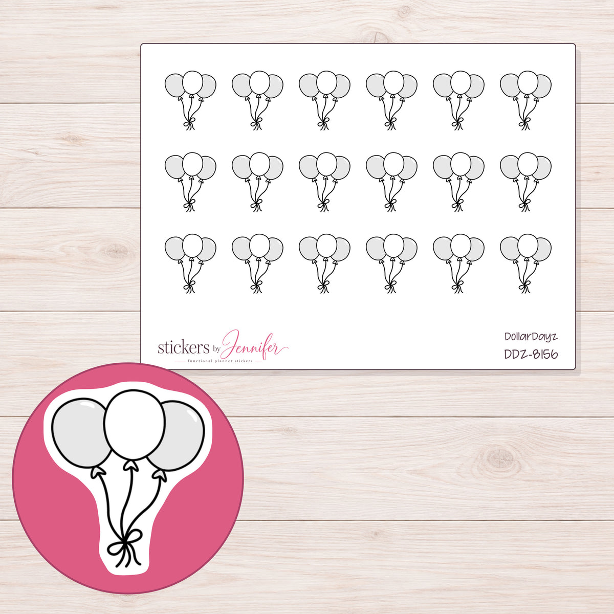 DDZ-8156 planner sticker sheet with enlarged sticker detail